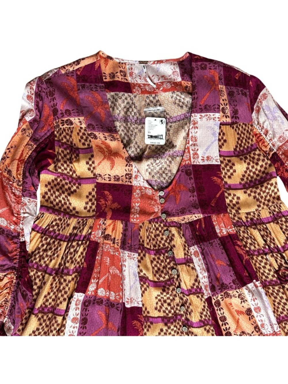 FREE PEOPLE Ibiza Patchwork Maxi Kimono Duster XS NWT Boho Festival Robe Dress - Picture 8 of 12